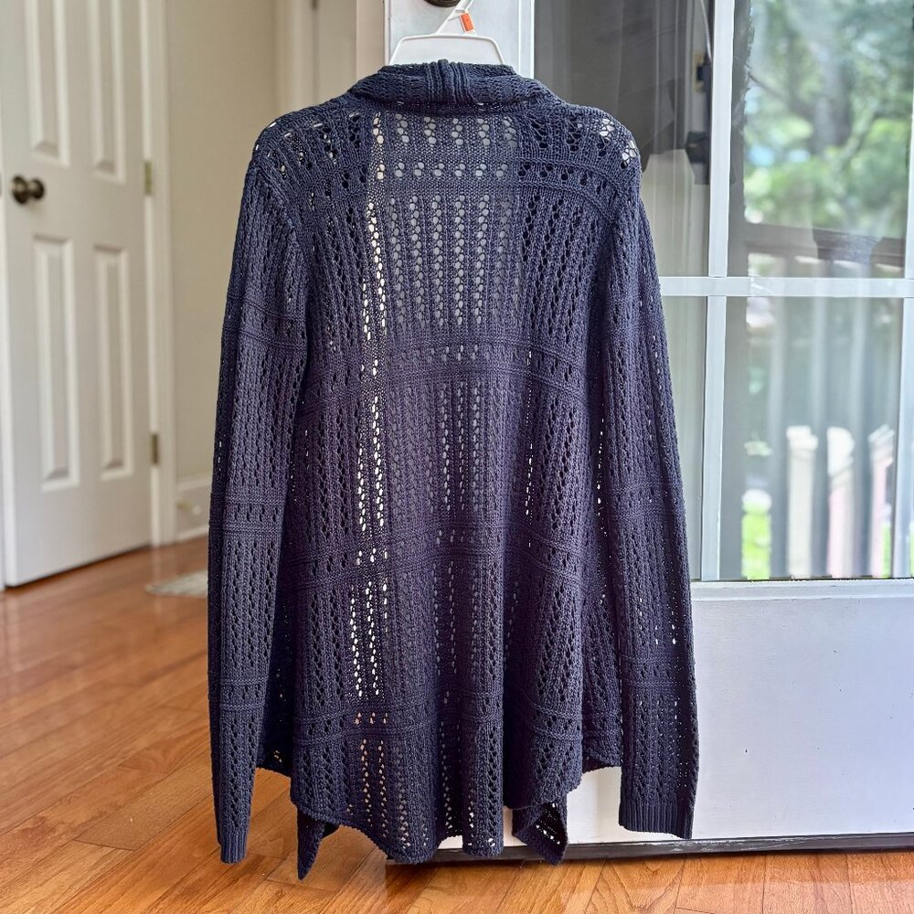 Mystree Pointelle Open Stitch Long Sleeve Open Front Cardigan Sweater Blue XS - Picture 5 of 10
